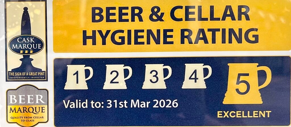 a fantastic 5 star Beer & Cellar rating at the Prince of Wales Pub, Pimlico, London SW1