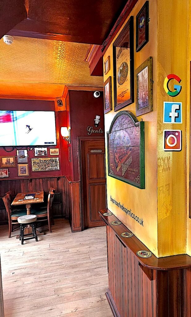 Classic english pub decor, The Prince of Wales Pimlico SW1 London. The best pub in London.